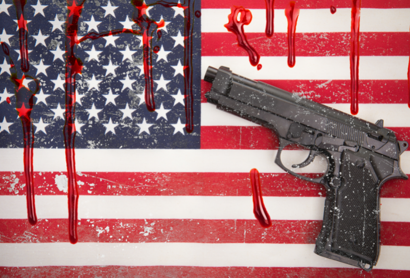 American flag and gun mass shootings photo